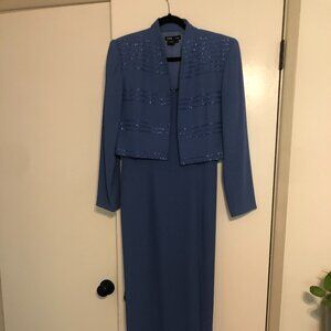 Vintage blue two-piece formal midi dress & jacket, size 8
